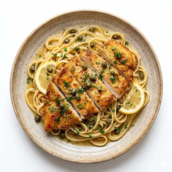 Italian Chicken Piccata with Lemon-Caper Linguine
